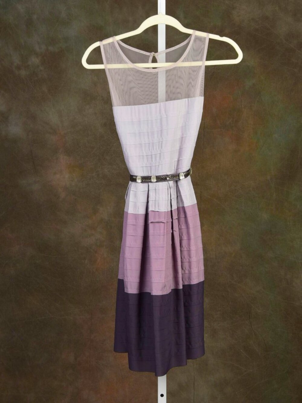Ryu Gray / Lavender Ombre Pleated Fit and Flare Dress Size L - NWT